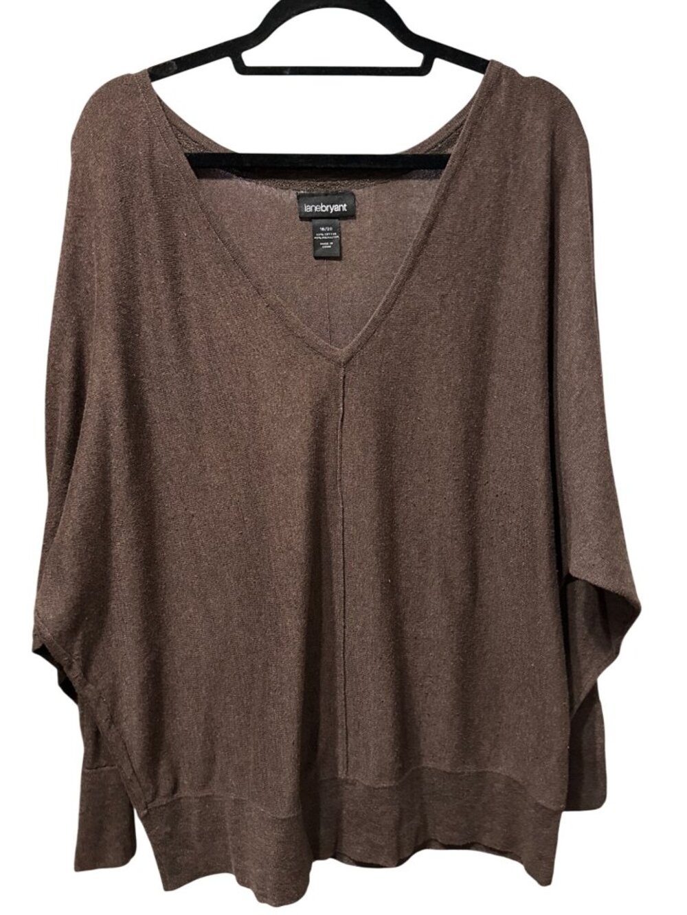 Lane Bryant Plus Size 18/20 Brown V-Neck Knit Sweater Relaxed Fit Long Sleeve